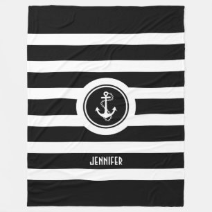 Couverture Polaire Ancre nautique à bandes noires et blanches