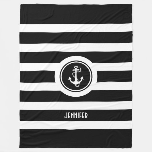 Couverture Polaire Ancre nautique à bandes noires et blanches (Devant)