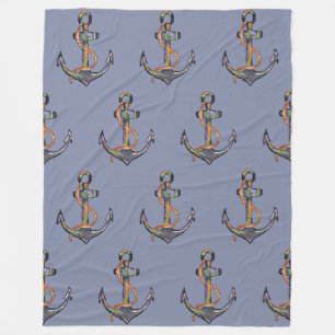 Couverture Polaire ANCRE Nautique Aquarelle grungy design 1