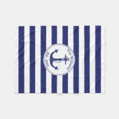 Couverture Polaire Ancre nautique Marine Blue Stripes Nom de famille (Devant (Horizontal))