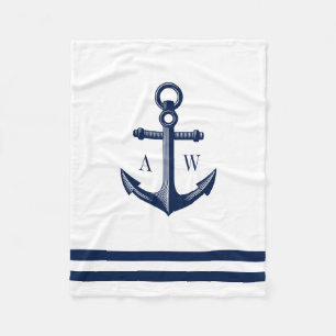Couverture Polaire Ancre nautique Personnalisé Monogrammes Blanc