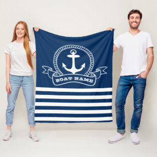 Couverture Polaire Ancre Naútíque Rayures Bleu Marine