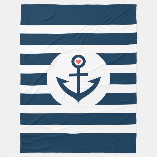 Couverture Polaire Ancre Navy Blue Stripes et Nautical Boat (Devant)