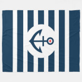 Couverture Polaire Ancre Navy Blue Stripes et Nautical Boat (Devant (Horizontal))