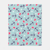 Couverture Polaire Ancres nautiques et Motif de coeur (Devant)