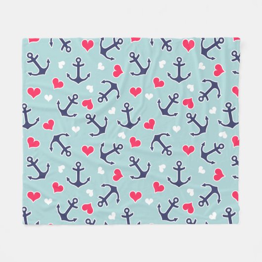 Couverture Polaire Ancres nautiques et Motif de coeur (Devant (Horizontal))