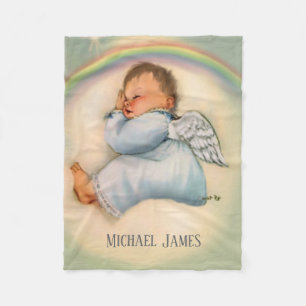 Couverture Polaire Ange de bébé d'arc-en-ciel dormant sur le nuage