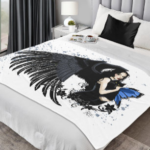 Couverture Polaire Ange gothique ailes Chat noir