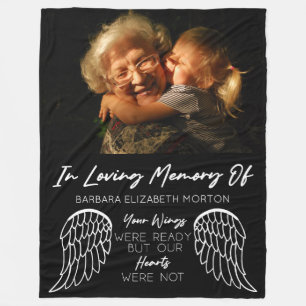 Couverture Polaire Angel Wings Black Custom Photo Memorial Cadeau