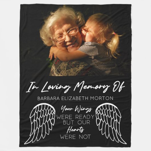 Couverture Polaire Angel Wings Black Custom Photo Memorial Cadeau (Devant)