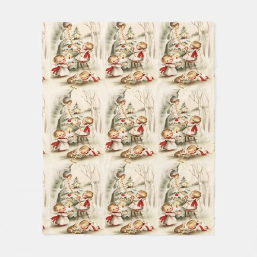 Couverture Polaire Anges de Noël Arc Rouge Arbre Lapin Écureuil (Devant)