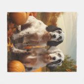 Couverture Polaire Anglais Setter Puppy Automne Citrouille de plaisir (Devant (Horizontal))