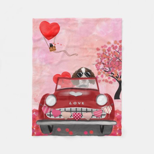 Couverture Polaire Anglais Springer Spaniel Car Hearts Valentine's (Devant)