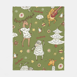 Couverture Polaire animal vintage brebis de Noël