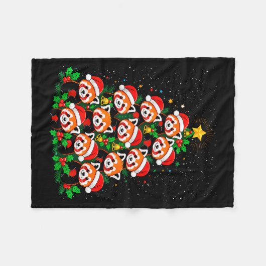 Couverture Polaire Animal Xmas Tree Santa Hat Red Panda Christmas (Devant (Horizontal))
