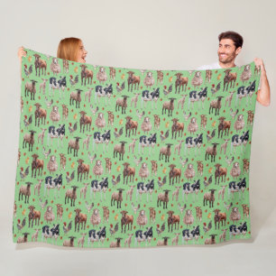 Couverture Polaire Animaux de basse-cour mignons vaches moutons poule