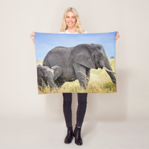 Couverture Polaire Animaux de bébés cutest   Eléphant africain et mèr