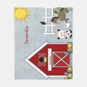 Couverture Polaire Animaux de ferme Cheval Vache Lamb Rouge Grange (Devant)