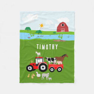 Couverture Polaire Animaux de ferme et tracteur rouge Barnyard Nom pe
