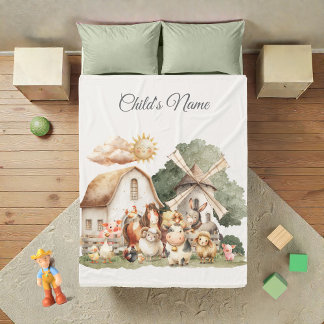 Couverture Polaire Animaux de ferme fantaisistes à l'aquarelle