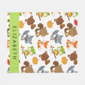 Couverture Polaire Animaux de forêt, Animaux de forêt, Votre nom (Devant (Horizontal))