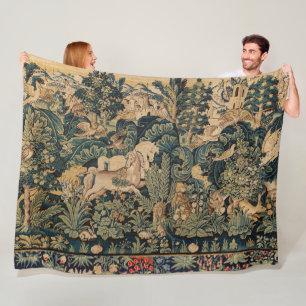 Couverture Polaire ANIMAUX D'IMAGINAIRE, CHEVAUX, BOIS Bleu Vert Flor