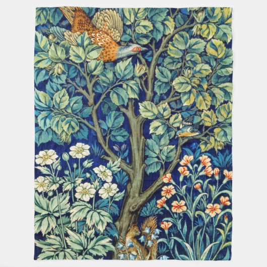 Couverture Polaire Animaux et fleurs, forêt, William Morris (Devant)