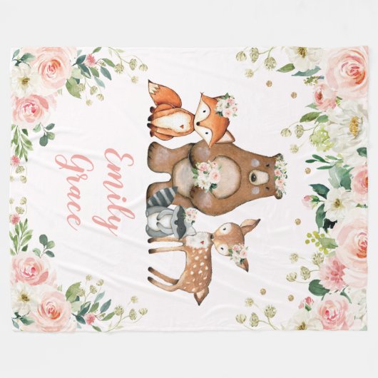 Couverture Polaire Animaux femelles en bois / Forêt floue (Devant (Horizontal))