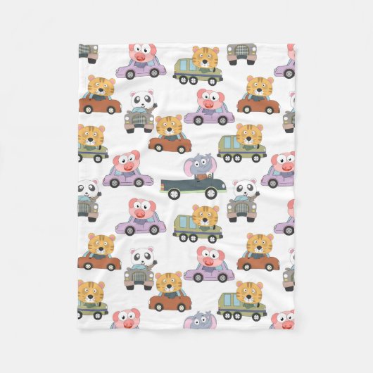 Couverture Polaire Animaux Mignons Dans Des Voitures Motif (Devant)