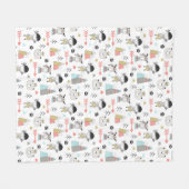 Couverture Polaire Animaux mignons de région boisée et motif indien (Devant (Horizontal))
