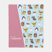 Couverture Polaire Animaux mignons en lunettes de soleil avec nom (Devant)