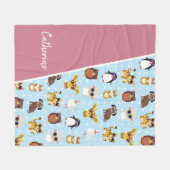 Couverture Polaire Animaux mignons en lunettes de soleil avec nom (Devant (Horizontal))