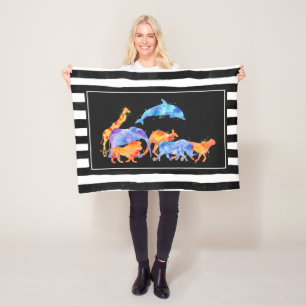 Couverture Polaire Animaux sauvages courant ensemble l'aquarelle