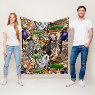 Couverture Polaire Animaux sauvages de la Savane africaine