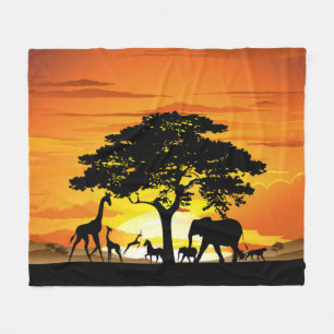 Couverture Polaire Animaux sauvages sur le coucher de soleil de la sa
