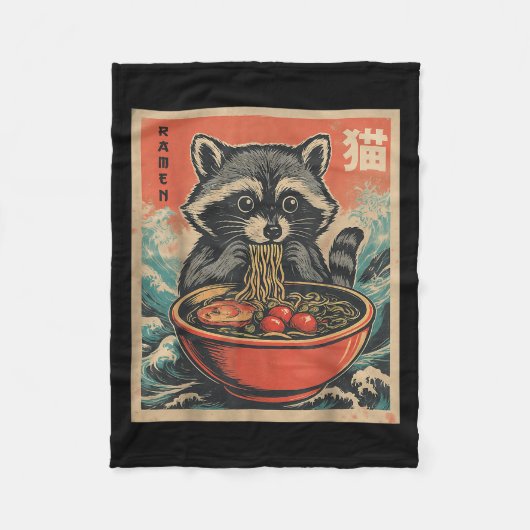 Couverture Polaire Anime Raccoon Ramen Japonais Drôle Kawaii Cadeaux (Devant)