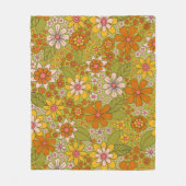 Couverture Polaire Années 1960, 1970 Vert & Orange Retro Floral (Devant)