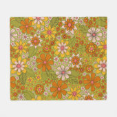 Couverture Polaire Années 1960, 1970 Vert & Orange Retro Floral (Devant (Horizontal))