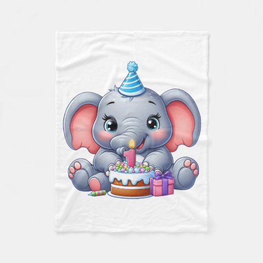 Couverture Polaire Anniversaire 1 an Éléphant Bébé (Devant)