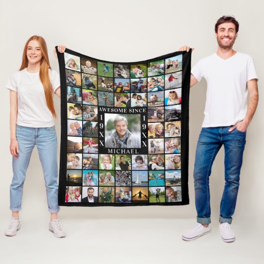 Couverture Polaire Anniversaire 55 Photo Collage AWESOME DEPUIS L'Ann (En situation)