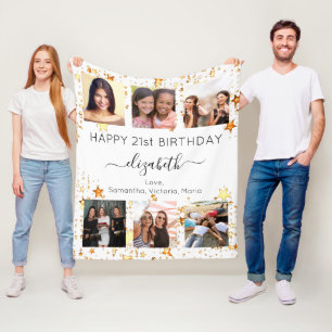Couverture Polaire Anniversaire blanc or amis photo collage