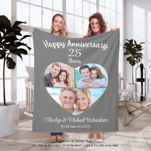 Couverture Polaire Anniversaire Coeur 3 Photo Collage Couleur personn