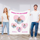 Couverture Polaire Anniversaire nom âge photo coeur collage fille