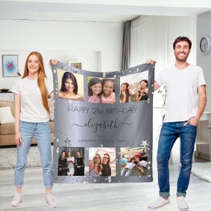 Couverture Polaire Anniversaire personnalisé photo collage argent mei