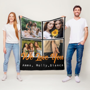 Couverture Polaire Anniversaire personnalisé photo collage noir Whit 