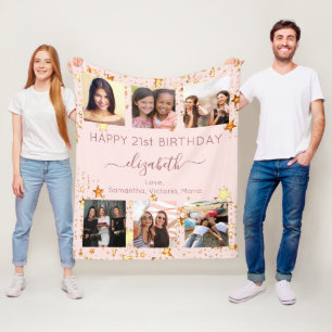 Couverture Polaire Anniversaire personnalisé photo collage rose d'or