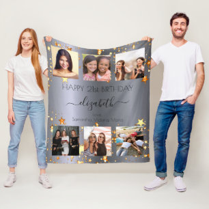 Couverture Polaire Anniversaire photo collage argent or meilleurs ami