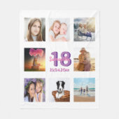 Couverture Polaire Anniversaire photo collage blanc nom pourpre (Devant)
