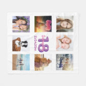 Couverture Polaire Anniversaire photo collage blanc nom pourpre (Devant (Horizontal))