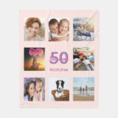 Couverture Polaire Anniversaire rose or blush photo collage nom (Devant)